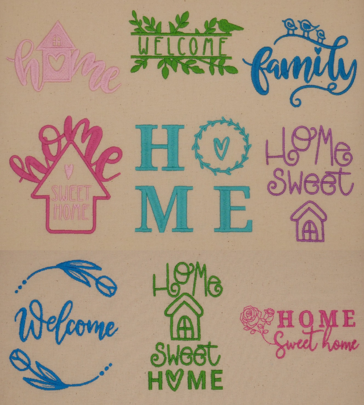 Stickdatei Set ITH Schilder, Stabdeko & Schriftzüge Home Sweet Home