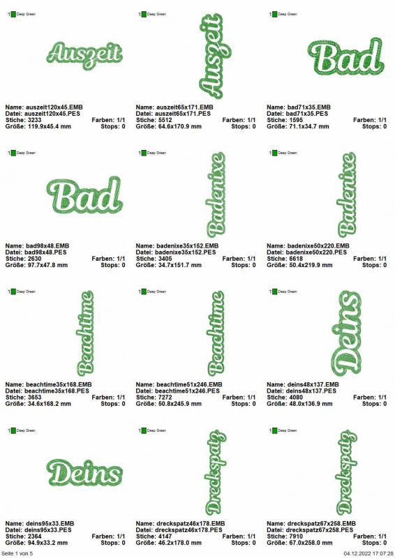 Stickdatei Set Embossed Schriftzüge für Handtücher Stickdatei Set Embossed Schriftzüge für Handtücher