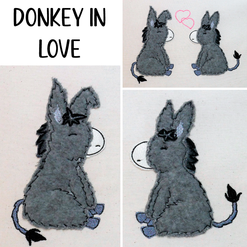 Stickdatei Set Donkey in Love Doodle Applikation in diversen Größen