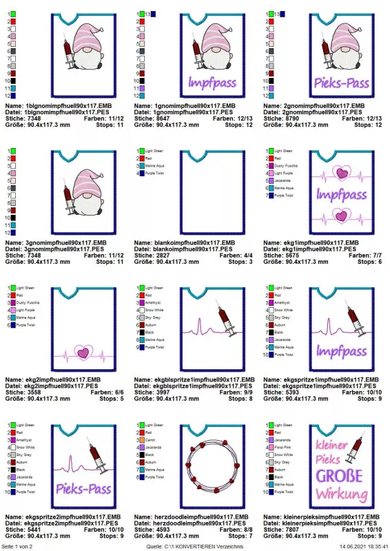 Stickdatei Set ITH Impfpass-Hüllen 24 Designs (13x18)