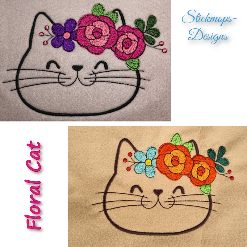 Stickdatei Set Floral Cat Stickdatei Set Floral Cat