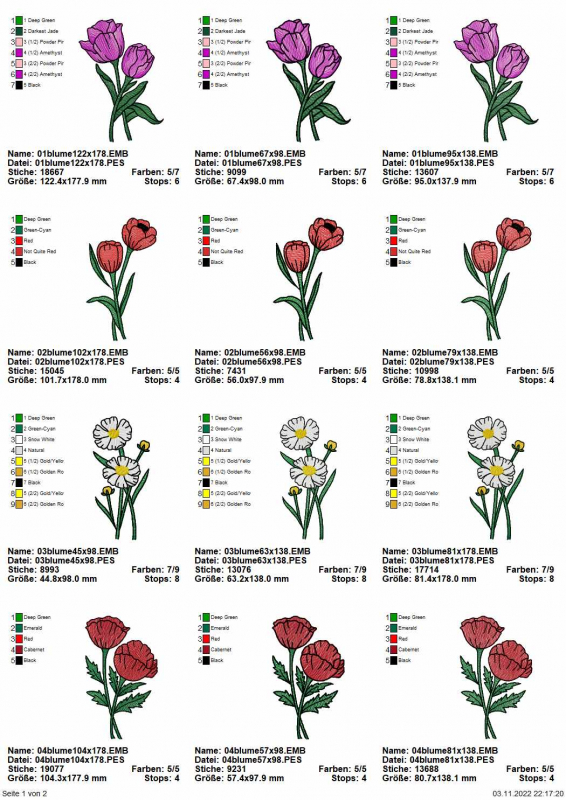 Stickdatei Set 6 Blumen für den 10x10 & 13x18er Rahmen Stickdatei Set 6 Blumen für den 10x10 & 13x18er Rahmen