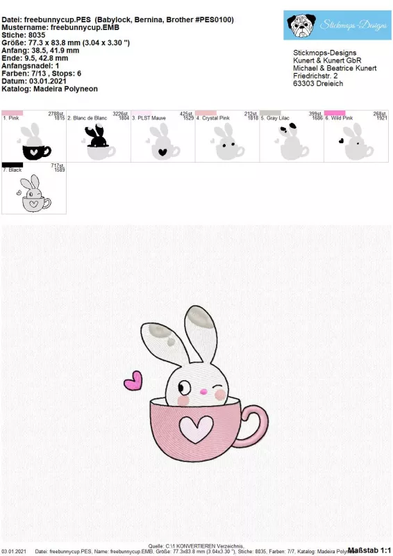 Freebie Stickdatei Bunny in a Cup (10x10 Rahmen)
