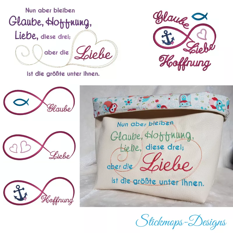 Stickdatei Set Glaube, Liebe, Hoffnung (div. Rahmengrößen)