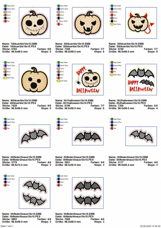 Stickdatei Set Halloween Stabdeko 10x10 Stickdatei Set Halloween Stabdeko 10x10