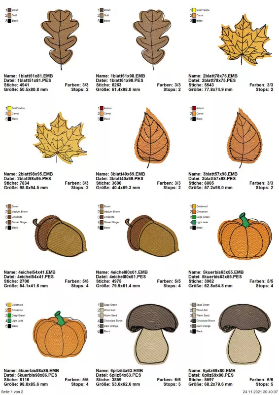 Stickdatei Set Herbstmotive Stickdatei Set Herbstmotive