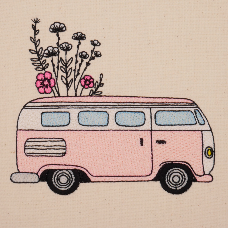 Stickdatei Retro Camper - Hippie Bus Stickdatei Retro Camper - Hippie Bus