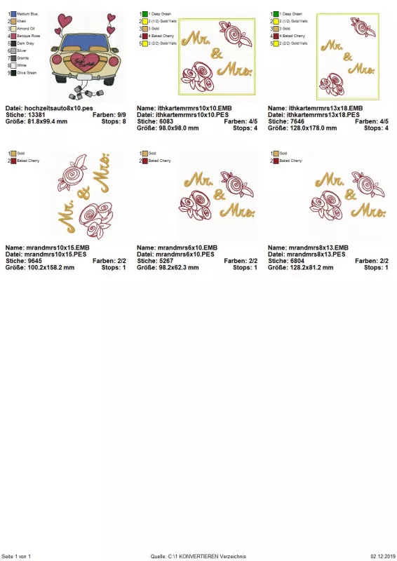 Stickdatei Set Hochzeit Stickdatei Set Hochzeit