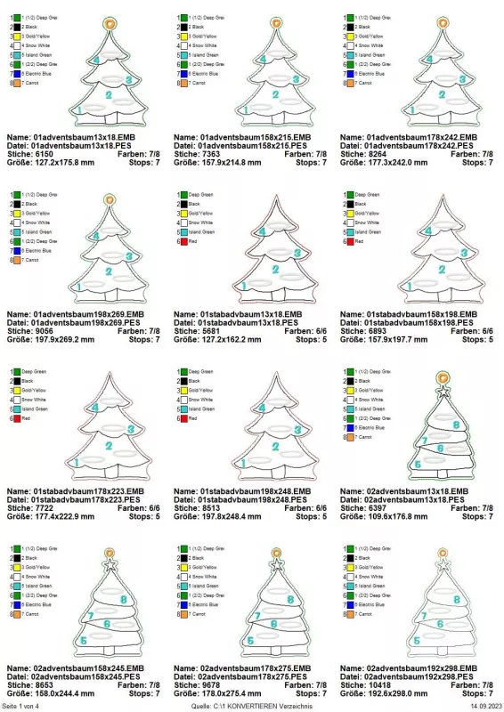 Stickdatei Set ITH Adventskalender-Tannen Adventstanne