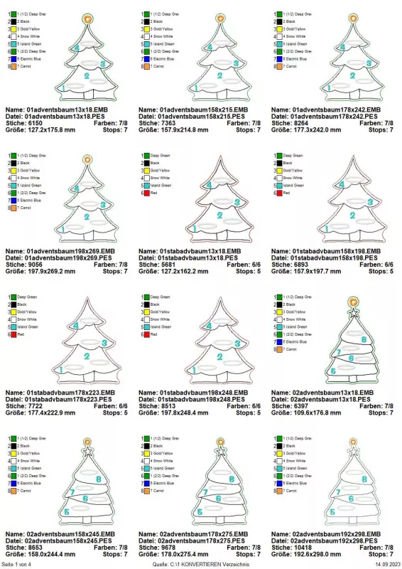 Stickdatei Set ITH Adventskalender-Tannen