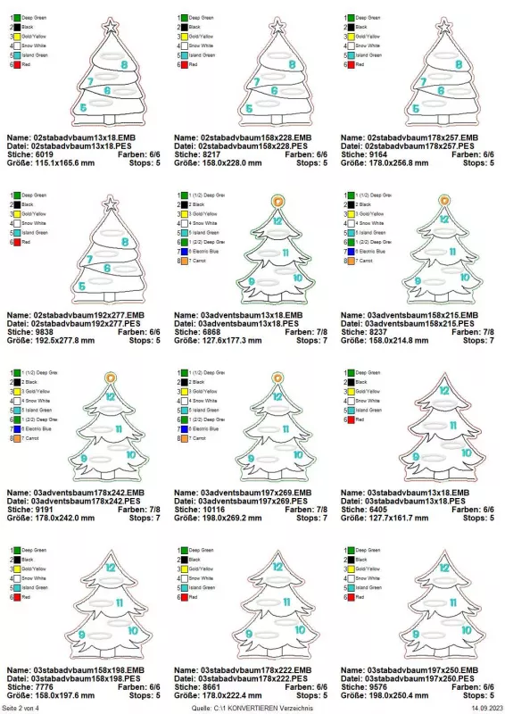 Stickdatei Set ITH Adventskalender-Tannen