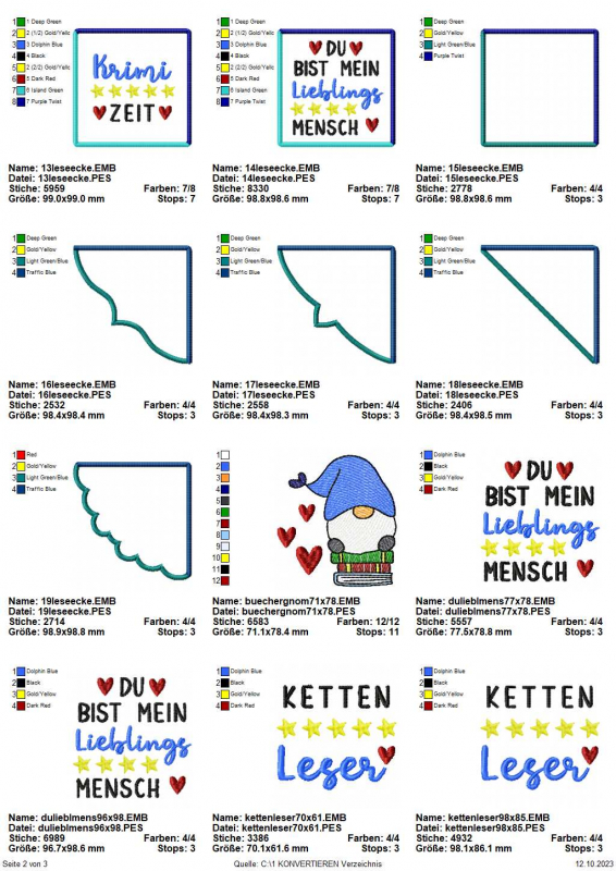 Stickdatei Set ITH Lesezeichen Leseecken Stickdatei Set ITH Lesezeichen Leseecken