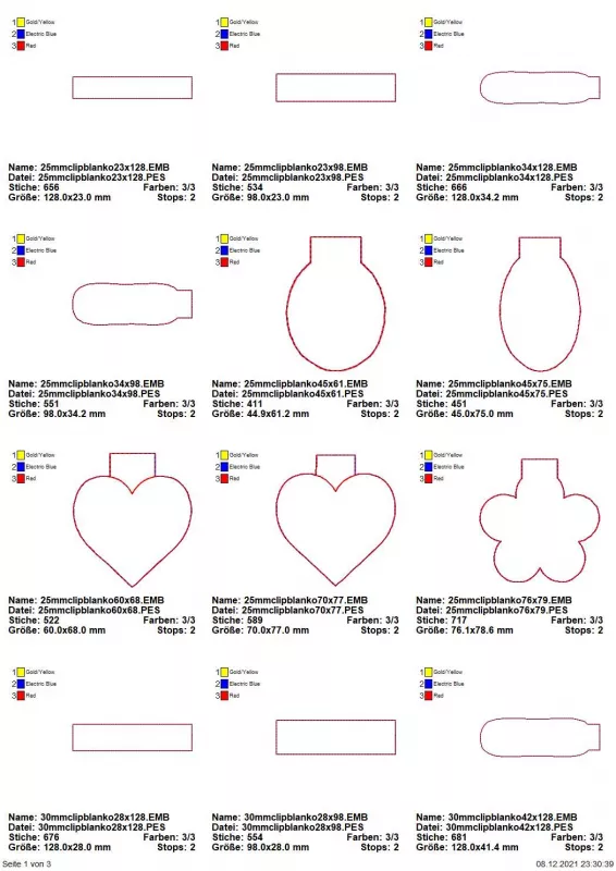 Stickdatei Set ITH Schlüsselanhänger Blanko für Clips oder mit gestickten Ösen Übersicht verschiedener Formen Teil 1 Stickdatei Set ITH Schlüsselanhänger Blanko für Clips oder mit gestickten Ösen Übersicht verschiedener Formen Teil 1