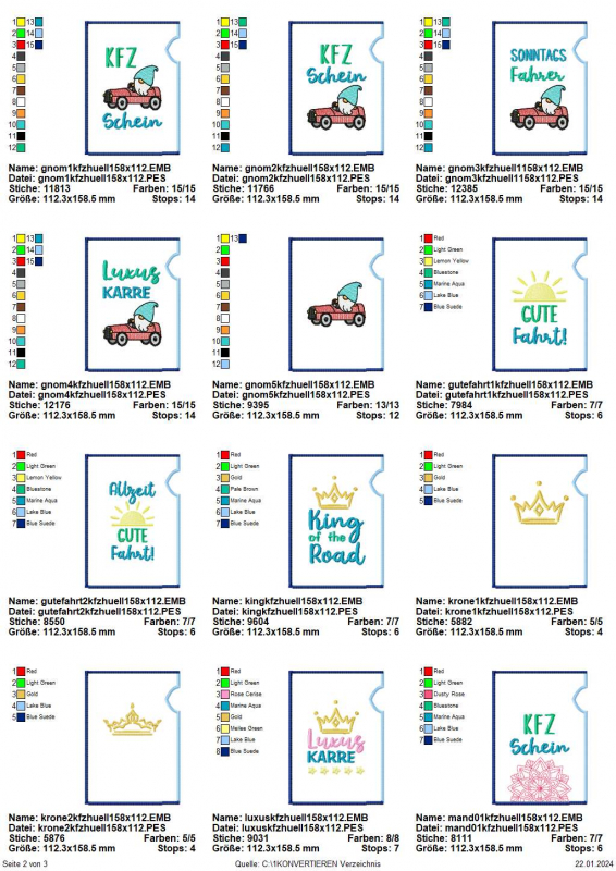 Stickdatei Set ITH KFZ-Schein Hüllen