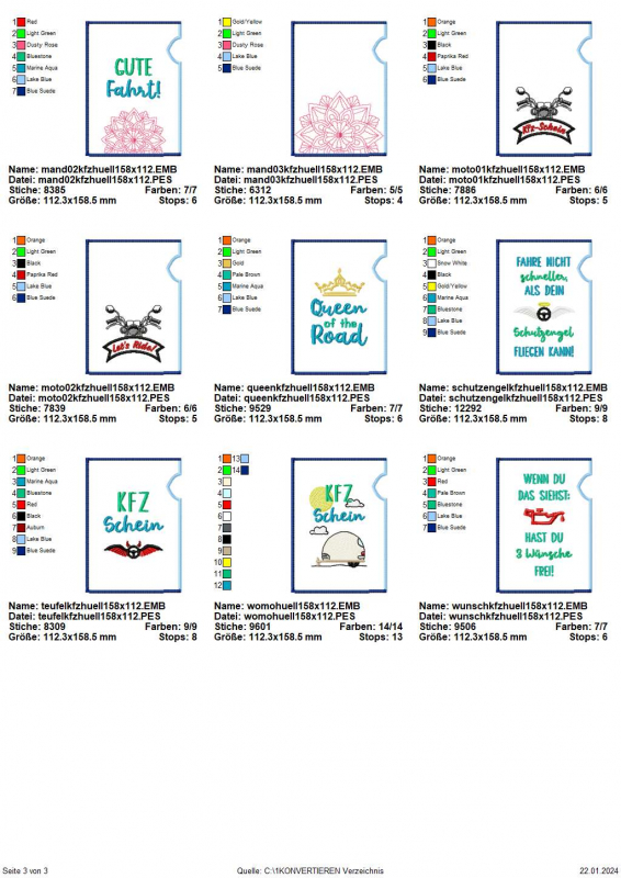 Stickdatei Set ITH KFZ-Schein Hüllen