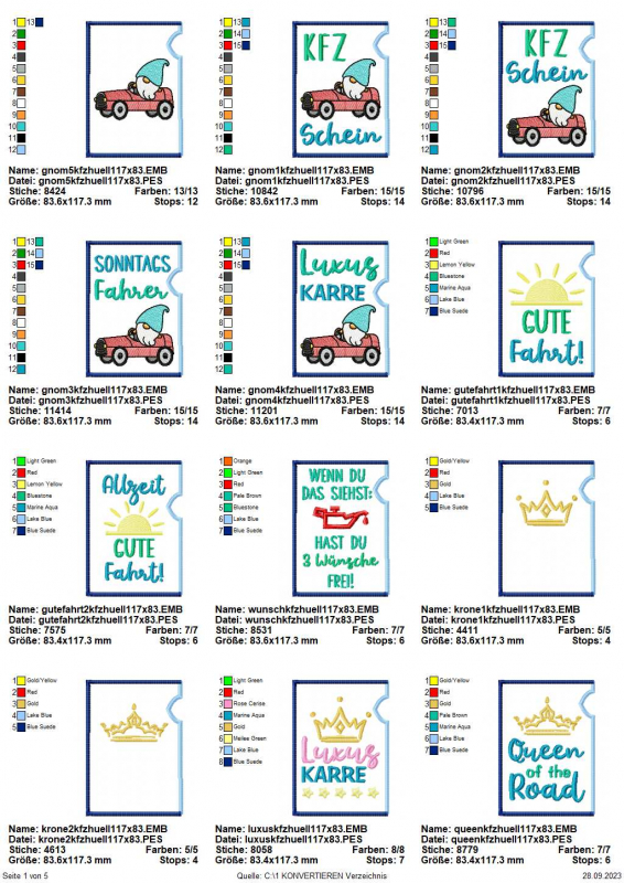 Stickdatei Set ITH KFZ-Schein Hüllen