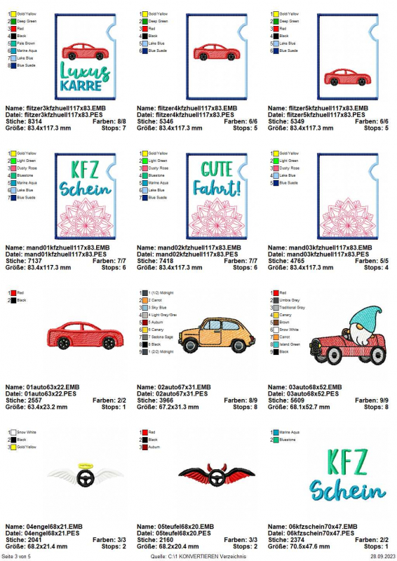 Stickdatei Set ITH KFZ-Schein Hüllen