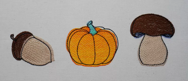 Eichel, Kürbis und Steinpilz in herbstlichen braun und gelb-orange-tönen Eichel, Kürbis und Steinpilz in herbstlichen braun und gelb-orange-tönen