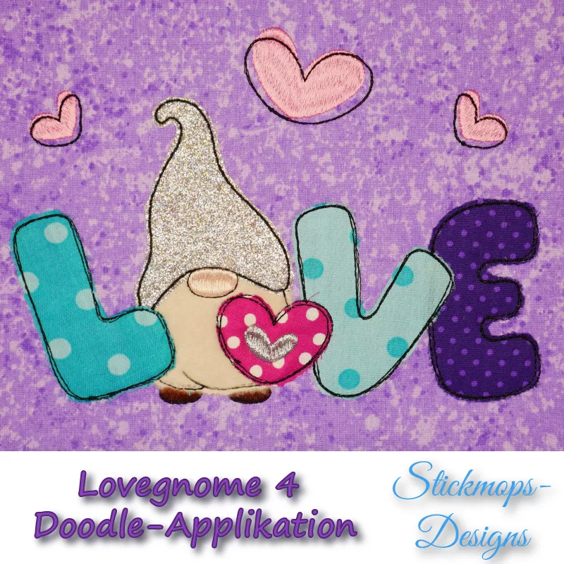 Stickdatei Lovegnome 4 Doodle-Applikation Stickdatei Lovegnome 4 Doodle-Applikation