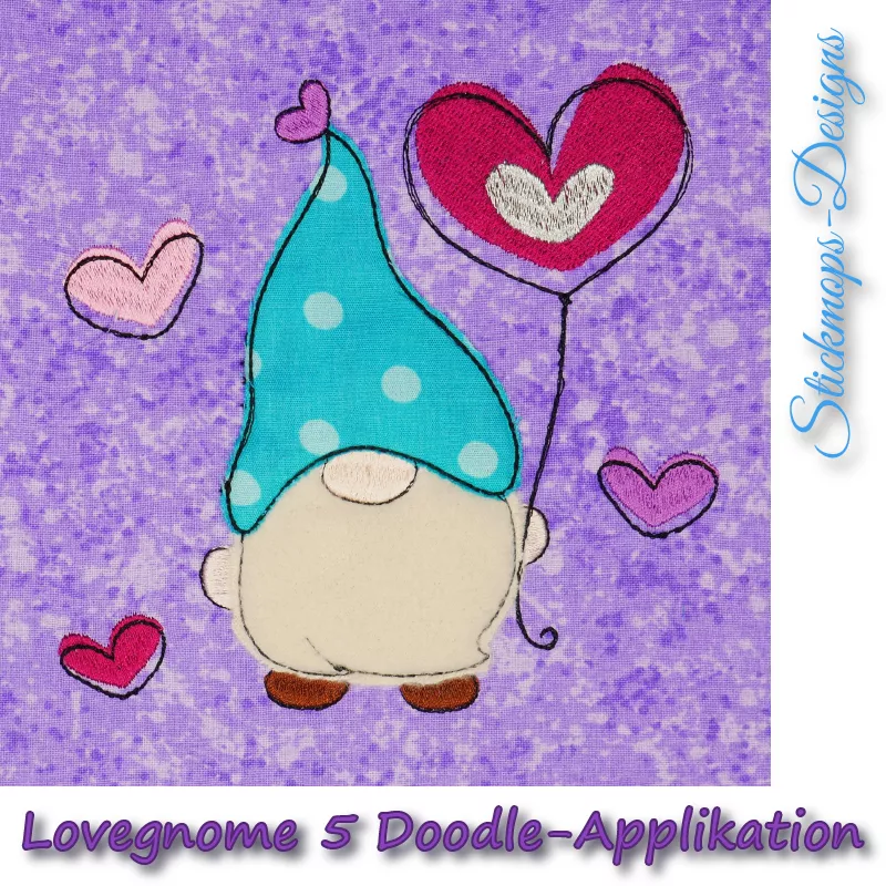 Stickdatei Lovegnome 5 Doodle-Applikation Stickdatei Lovegnome 5 Doodle-Applikation