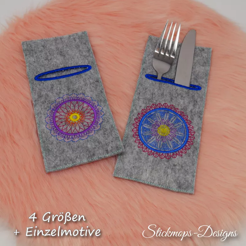 Stickdatei Set Mandala-Bestecktaschen + Einzelmotive Stickdatei Set Mandala-Bestecktaschen + Einzelmotive