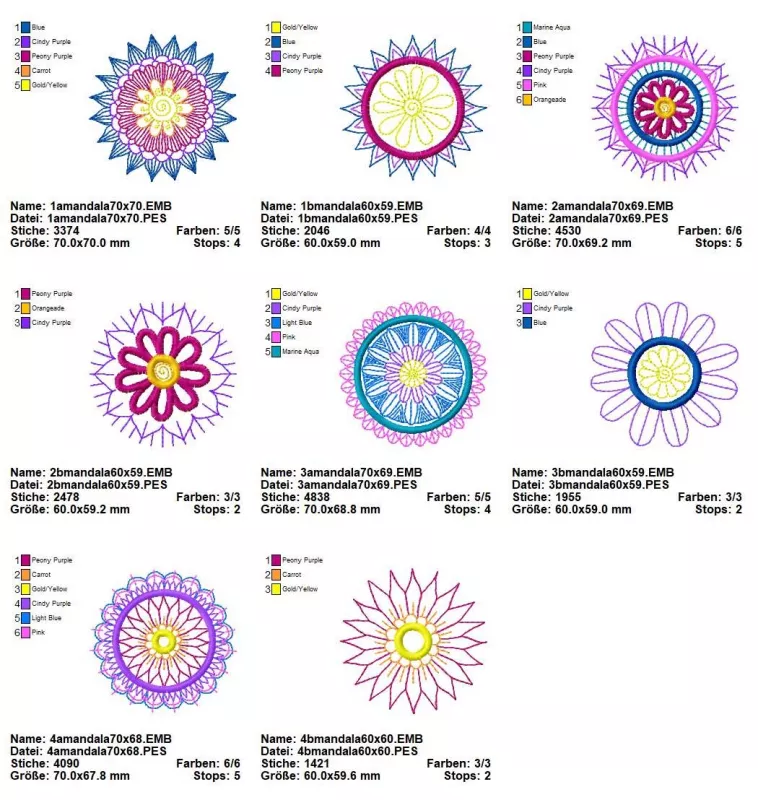 Stickdatei Set Mandala-Bestecktaschen + Einzelmotive Stickdatei Set Mandala-Bestecktaschen + Einzelmotive