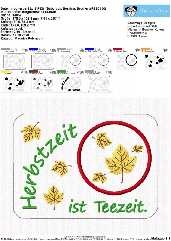 Freebie Stickdatei ITH Mug Rug Herbst (13x18 und 10x10 Rahmen) Freebie Stickdatei ITH Mug Rug Herbst (13x18 und 10x10 Rahmen)