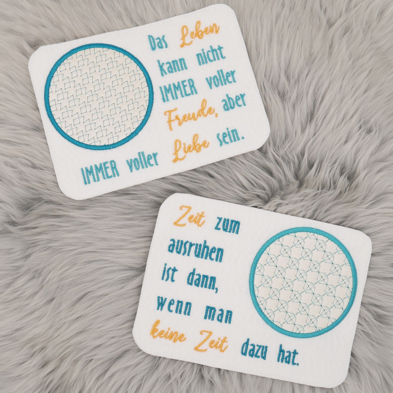 Stickdatei Set ITH Mugrugs mit Sprüchen & Coaster für deine Freundin.