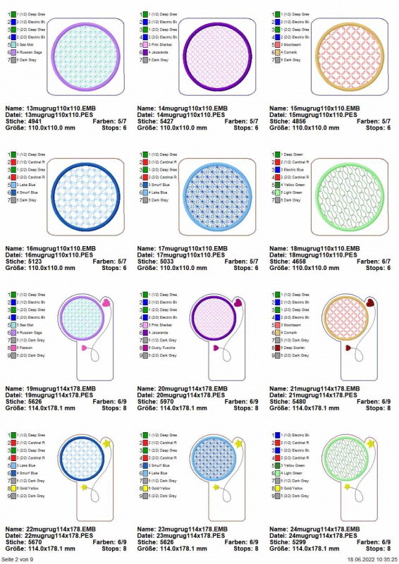 Stickdatei Set ITH Mug Rugs XXL mit 102 Dateien Stickdatei Set ITH Mug Rugs XXL mit 102 Dateien
