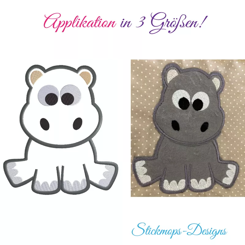 Stickdatei Nilpferd Applikation in 3 Größen Stickdatei Nilpferd Applikation in 3 Größen