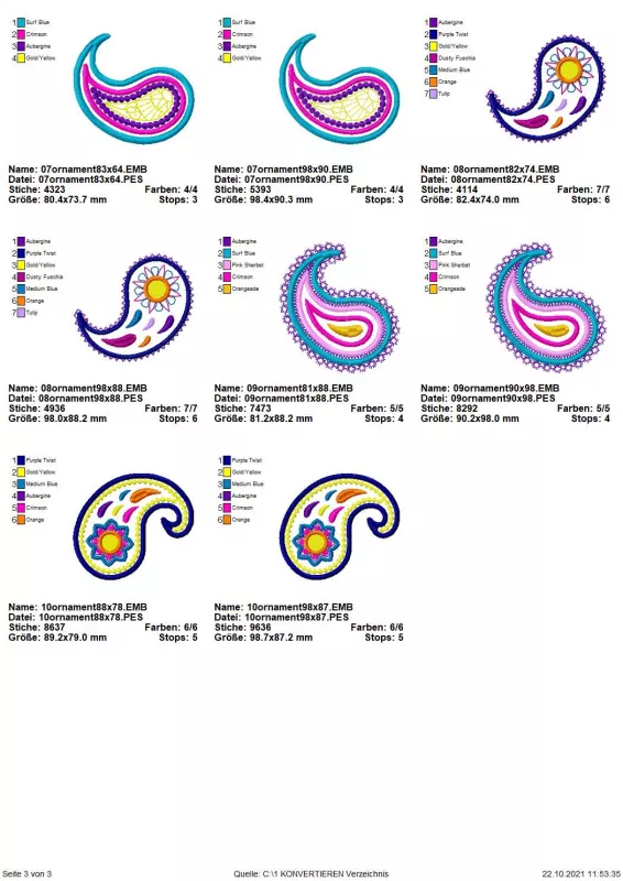 Stickdatei Set Ornamente inkl. ITH Anhänger Übersicht Seite 3