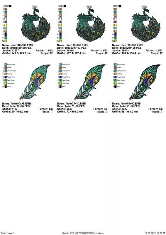 Stickdatei Set Pfau Übersicht