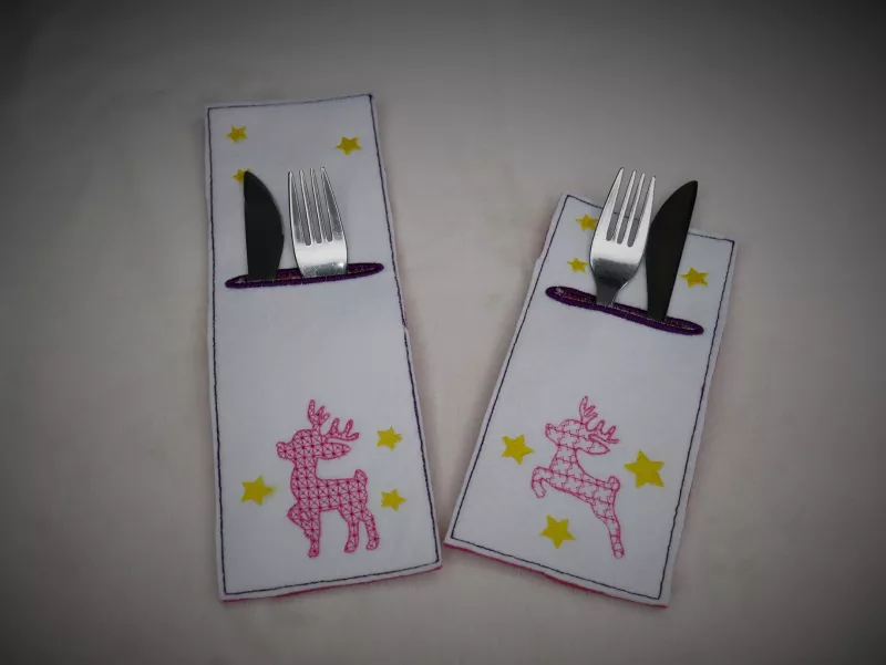 Stickdatei Set ITH Reh-Bestecktaschen inkl. Datei für eine Geschenktasche in Sternform Stickdatei Set ITH Reh-Bestecktaschen inkl. Datei für eine Geschenktasche in Sternform