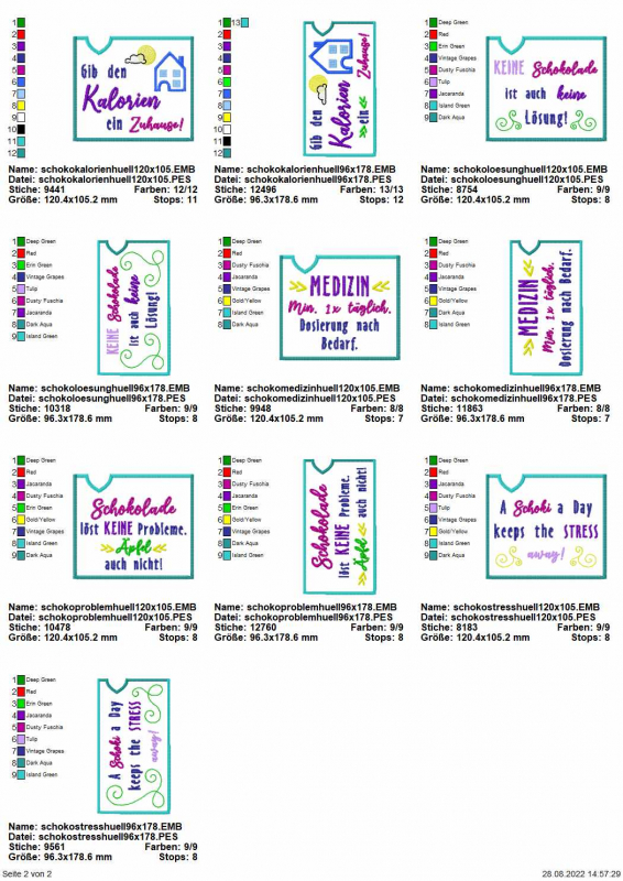 Stickdatei Set ITH Schokohüllen mit Sprüchen in 2 Größen