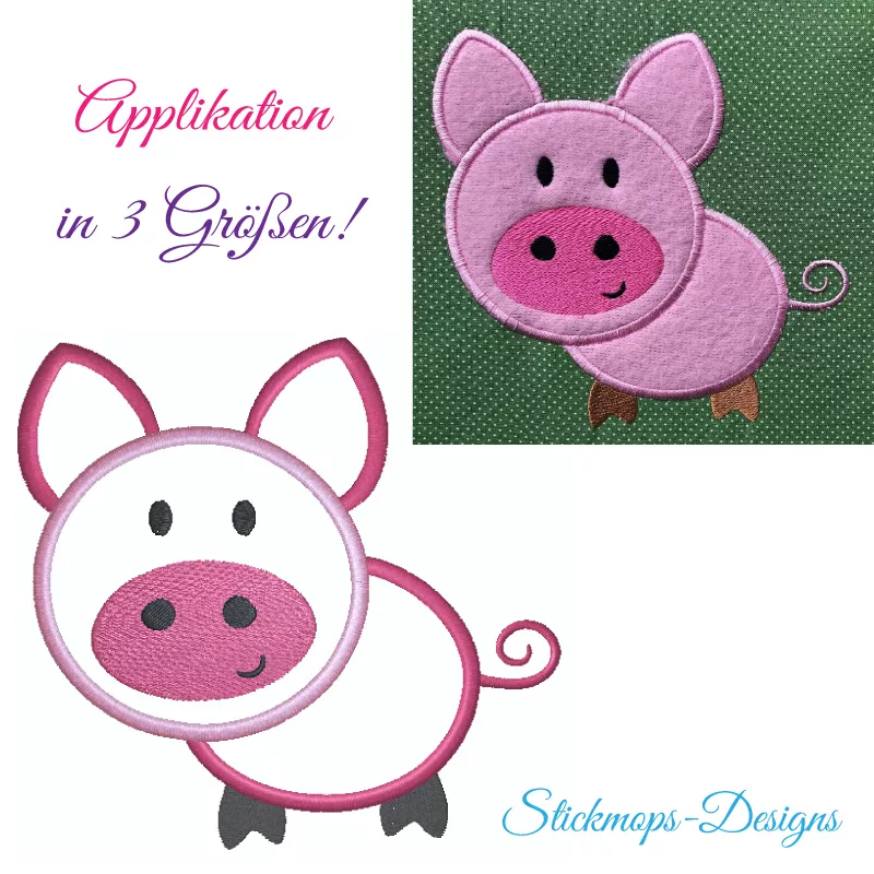 Stickdatei Schwein Applikation in 3 Größen