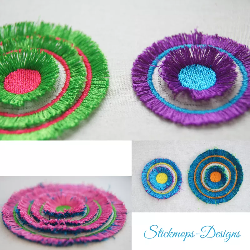 Stickdatei-Set Fransen Ringe multicolor 3,9 / 5,3 / 6,9 cm