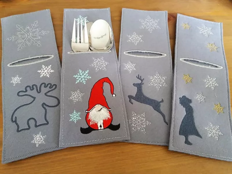Stickdatei Set weihnachtliche ITH Bestecktaschen Stickdatei Set weihnachtliche ITH Bestecktaschen