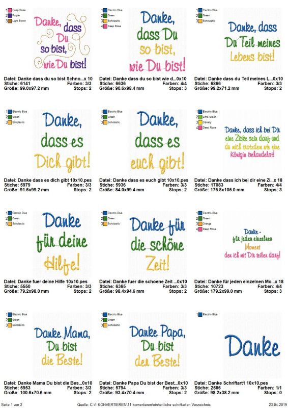 Stickdatei Set Danke Sprüche Stickdatei Set Danke Sprüche
