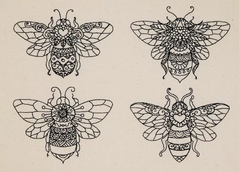 Stickdatei Set 4 Bienen Lineart in 10x10cm
