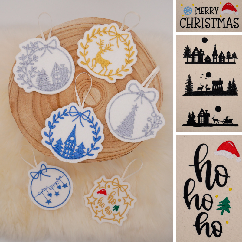 Stickdatei Set weihnachtliche Sillhouetten inkl. ITH Anhänger Stickdatei Set weihnachtliche Sillhouetten inkl. ITH Anhänger
