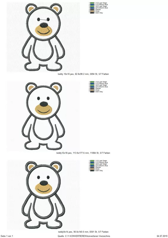 Stickdatei Teddy Applikation in 3 Größen
