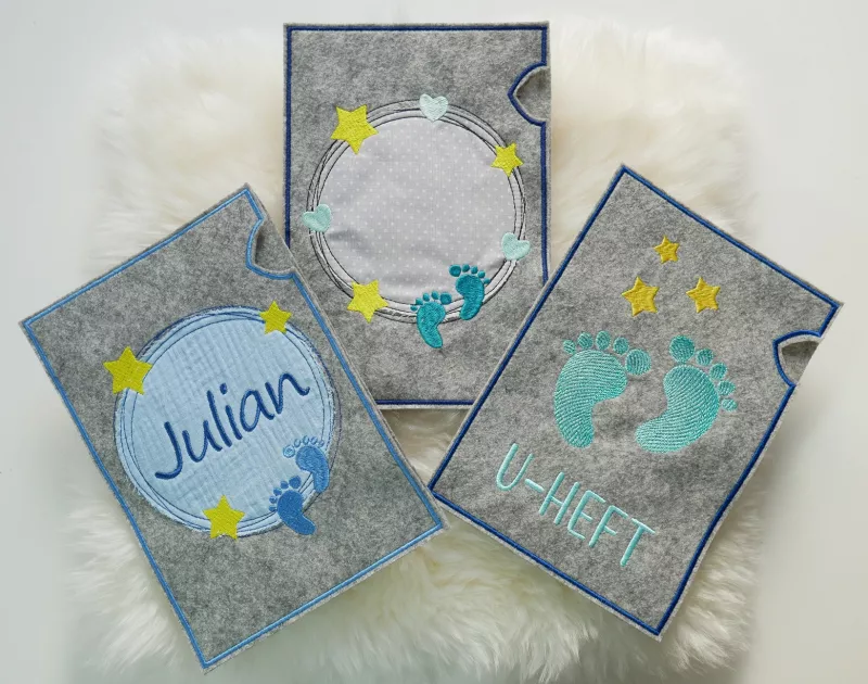 Stickdatei Set U-Hefthüllen Jungenmotive und Farben.
