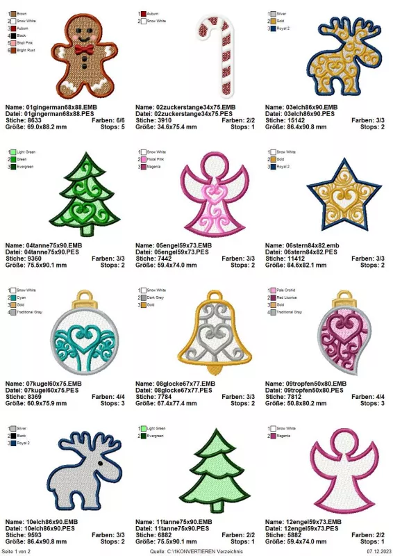 Stickdatei Set FSL 15 Designs Streudeko & Christbaumschmuck