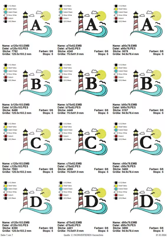 Stickdatei Set Maritimes Alphabet in 3 Größen