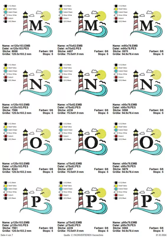 Stickdatei Set Maritimes Alphabet in 3 Größen