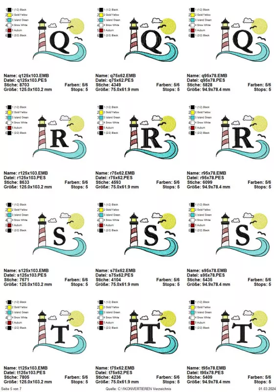 Stickdatei Set Maritimes Alphabet in 3 Größen