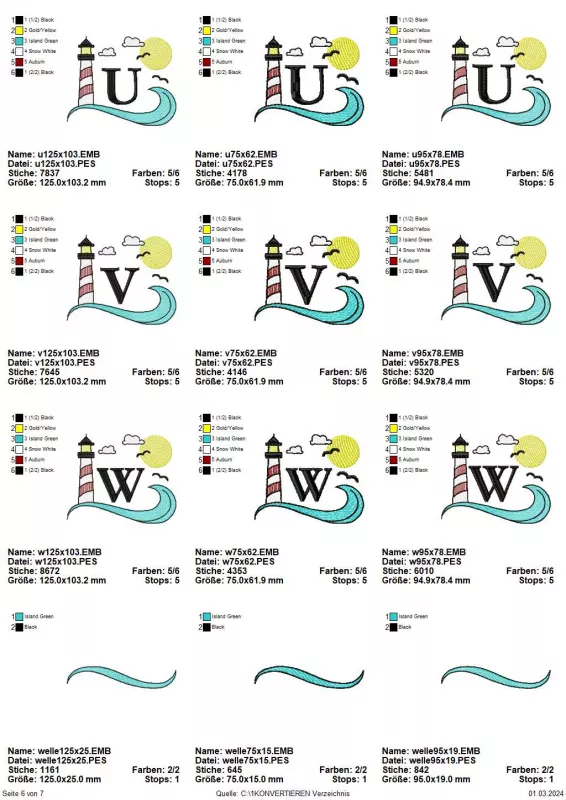 Stickdatei Set Maritimes Alphabet in 3 Größen