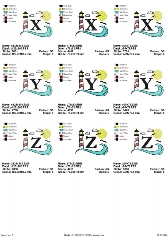 Stickdatei Set Maritimes Alphabet in 3 Größen