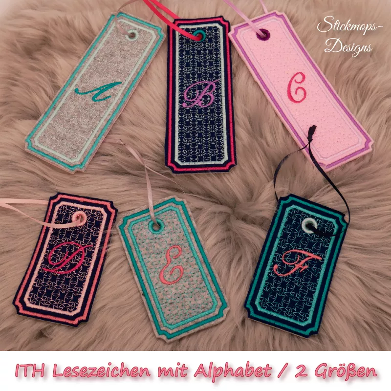(Osterkalender-Türchen 6A) Stickdatei Set ITH Lesezeichen mit Alphabet in 2 Größen (Osterkalender-Türchen 6A) Stickdatei Set ITH Lesezeichen mit Alphabet in 2 Größen