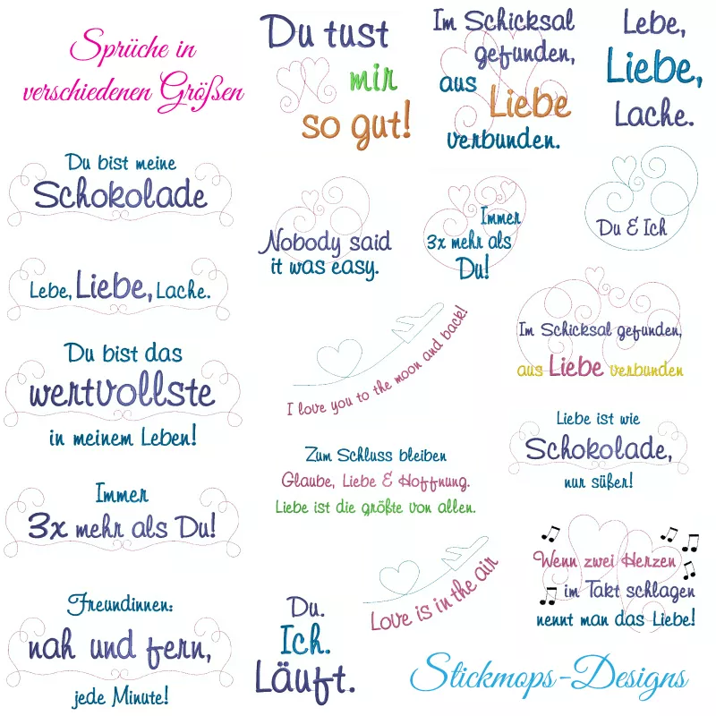 Stickdatei Set Weil ich Dich liebe! (Für 10x10, 13x18 und 18x30)